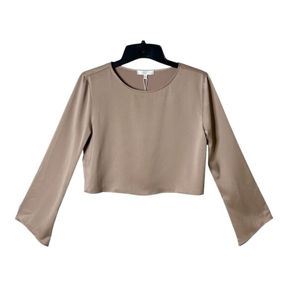 WAYF Womens Oversize Mushroom Woven Bell Angle Sleeve Crop Blouse Extra Small - Picture 2 of 7